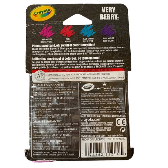 Crayola Very Berry Washable Sidewalk Chalk Crayons 4-Pack Red Violet Blue Orange - Picture 2 of 2